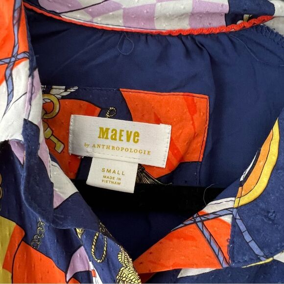 Anthropologie Maeve Mini Belted Button Down Nautical Print Shirtdress - Picture 7 of 8